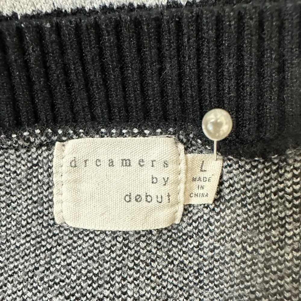 NEW dreamers by debut Viscose Black White Dolman Sleeves Smileys Pullover Top L - Picture 13 of 16